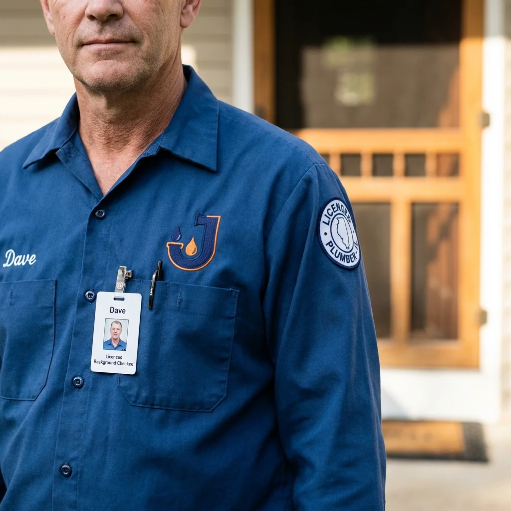 Licensed plumber showing ID badge in Columbia Falls, MT