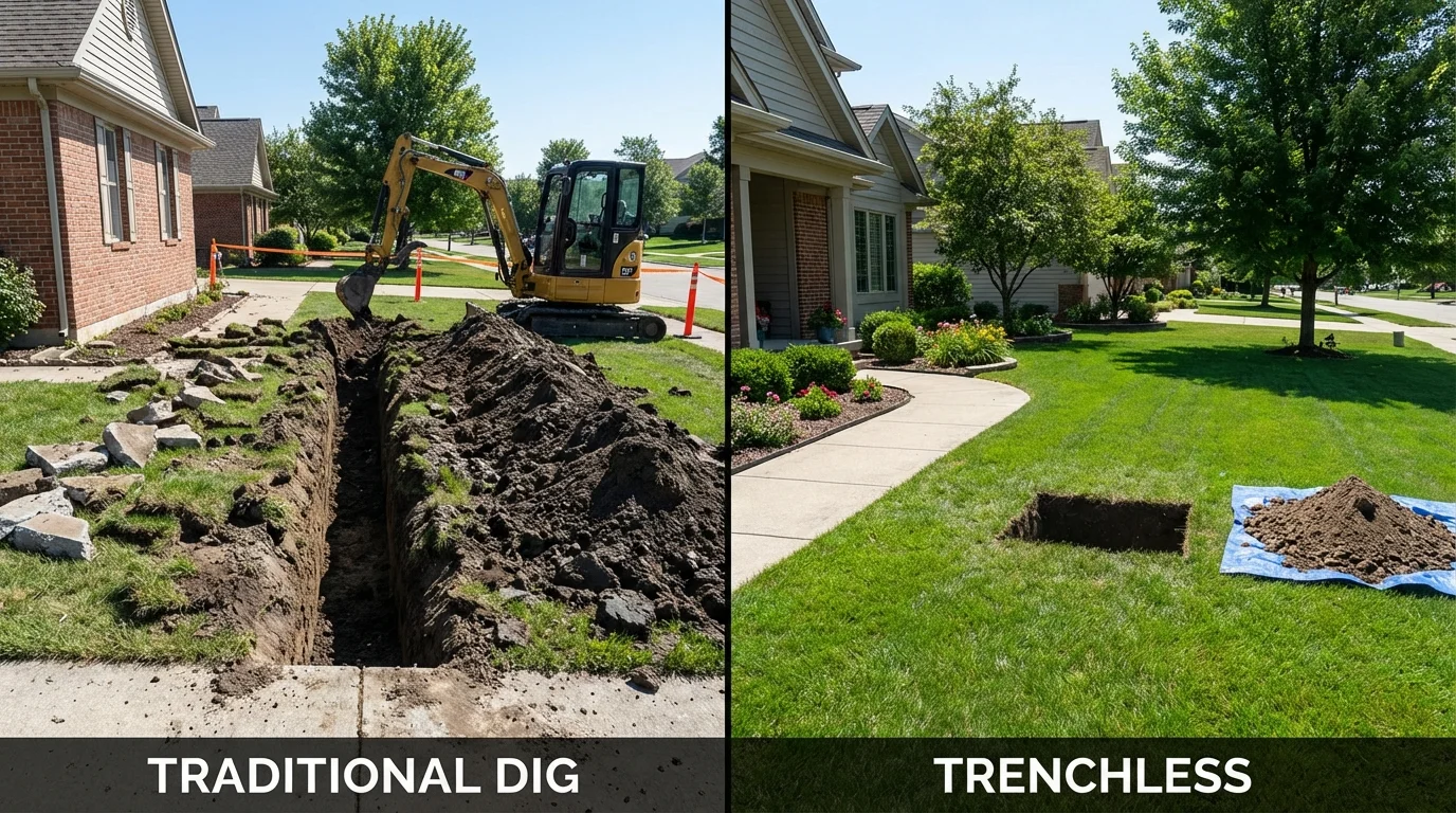 Trenchless sewer repair with minimal yard damage versus traditional excavation in Columbia Falls, MT